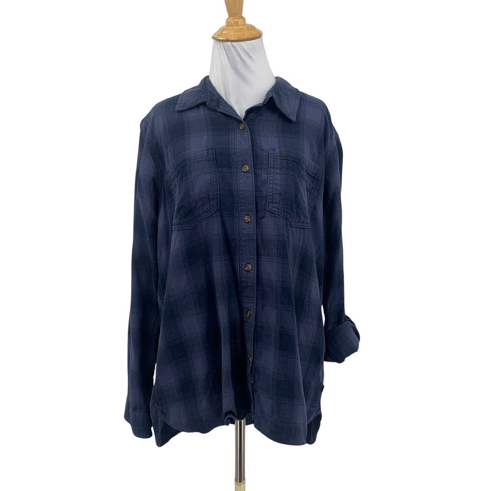 Carhartt Shirt Womens Large Cadet Chalkboard Fairview Plaid Tab Sleeve Button Up